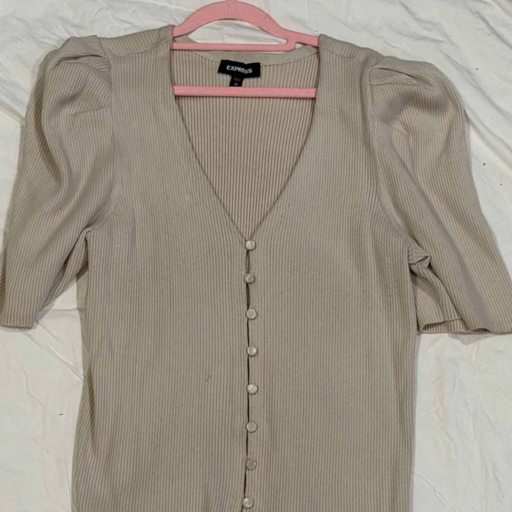 Express Women's Beige Ribbed Button-Down Shirt